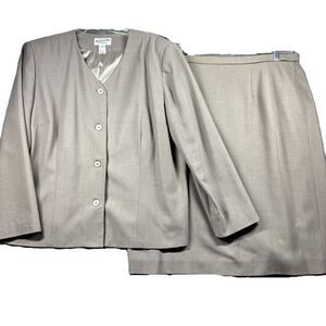 Pendleton Women Suit Skirt Jacket Vintage USA Made Beige Taupe Size 20W